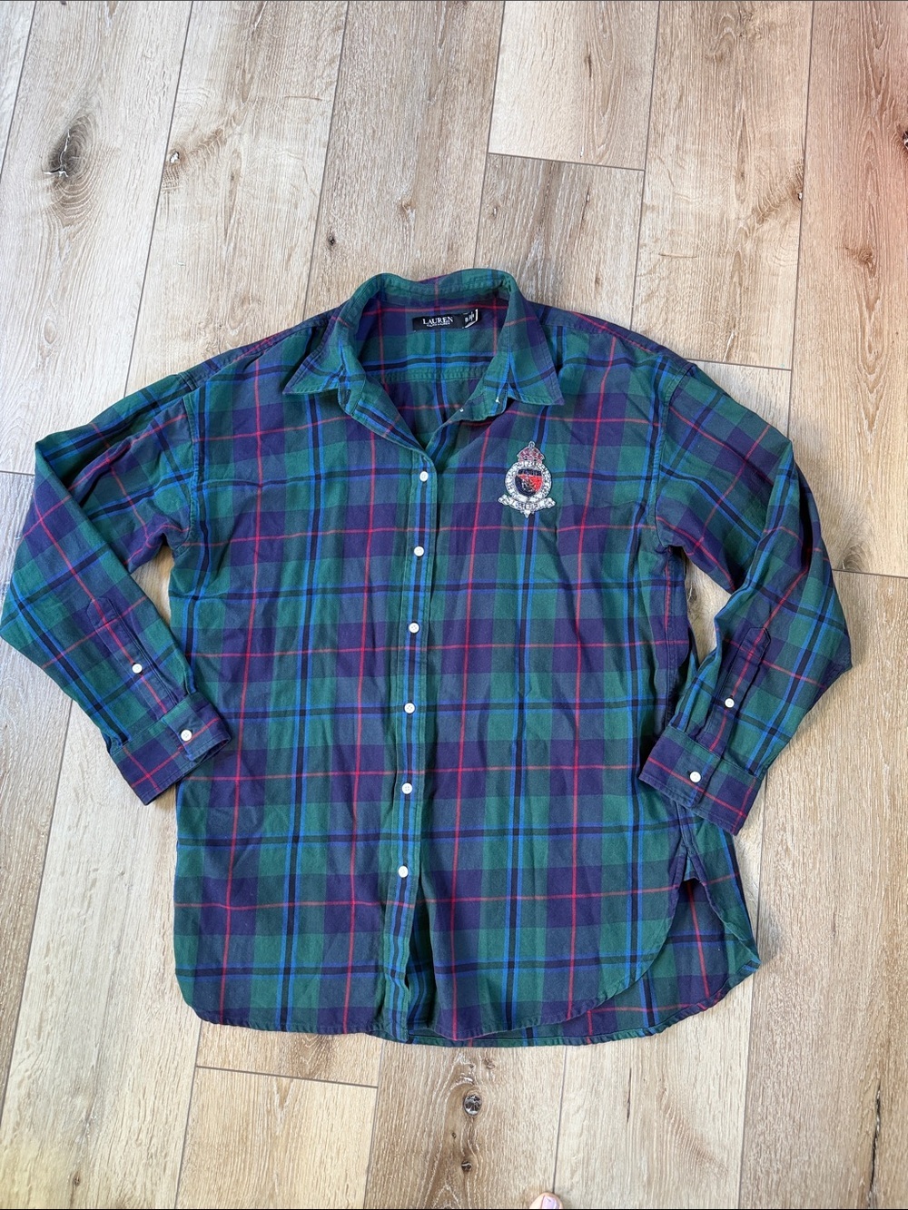 Lauren Ralph Lauren Green Plaid Button-Down Shirt with Crest